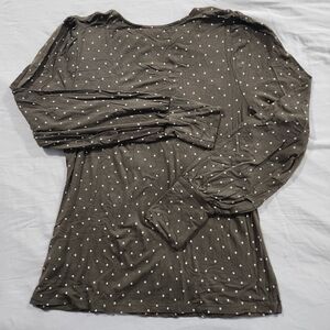 2/25 or 3/30 RW&Co Olive Green Polka Dot Top with Shoulder Detail (EUC size L)
